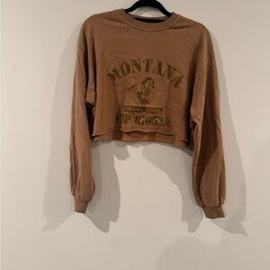 Urban Outfitters Tan and Green Montana Graphic Sweatshirt
